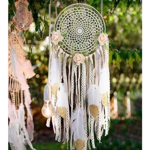 This listing is for 2 of these - NEW Boho Dreamcatcher with Feathers and Roses